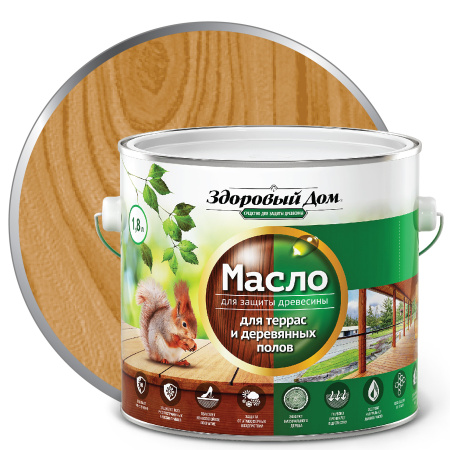 Масло Здоровый дом для террас, лестниц, полов тик 1,8 л